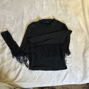 SHEIN Black Mock Neck Top with Fringe